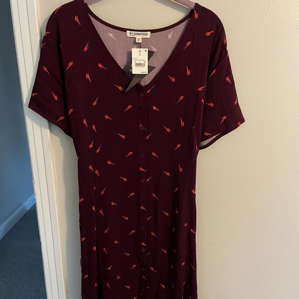 Junkfood brand dress, burgundy with lightning bolt accents